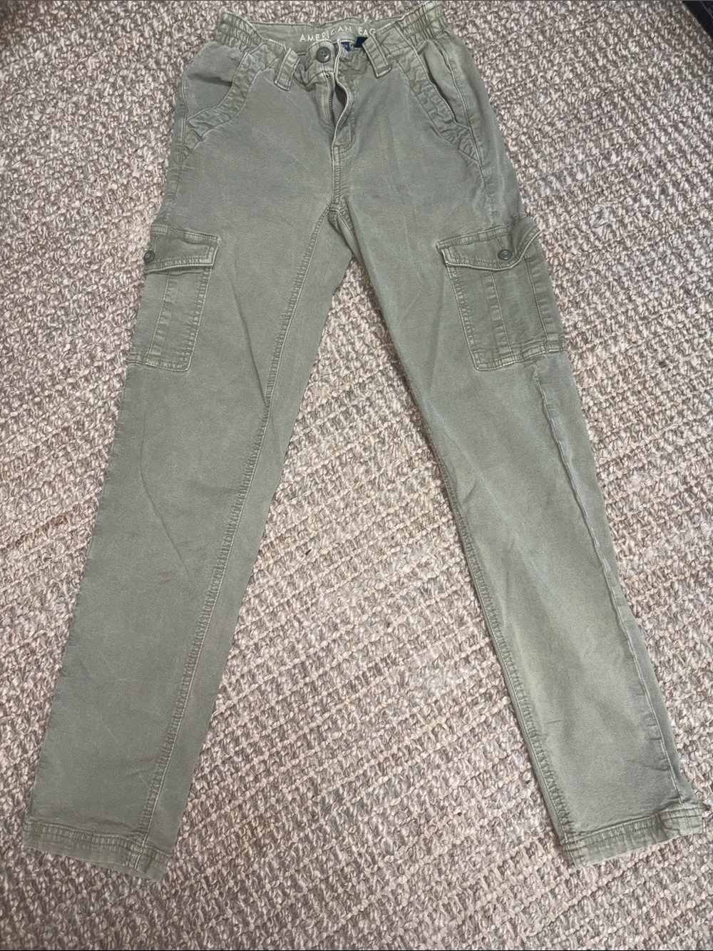 Girls American Eagle Outfitters Olive Cargo Pants - Slim Straight